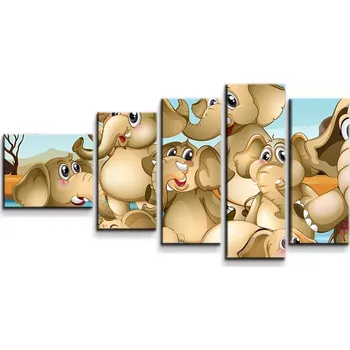 Obraz Sablio Obraz - 5-dílný Sloni - 100x60 cm