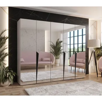 Šatní skříň Široká šatní skříň 250 cm SORAYA 3 se zrcadlem - kašmír / černé úchyty