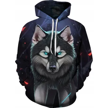 Pánská mikina Pánská mikina s kapucí VLK, Motiv Vlka 3D Potisk - 5XL