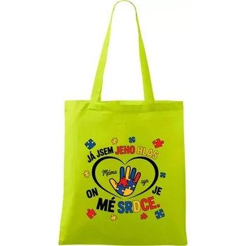 Nákupní taška Jsem jeho hlas - Ruka v srdci - Taška bavlněná - 42 x 38 cm ( Limetková )