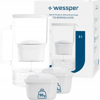 Filtrace vody Filtrační konvice skleněná Wessper D2 borosilikátová 3 l bílá + 3x filtr
