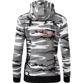 Dámská mikina Moje srdce bije pro Geocaching -text - Dámská mikina trendy zipper s kapucí - S ( Šedý maskáč )