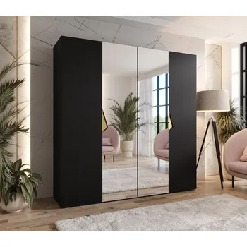 Šatní skříň Čtyřdveřová zrcadlová skříň 200 cm AMARIS 2 - černá / zlaté úchyty