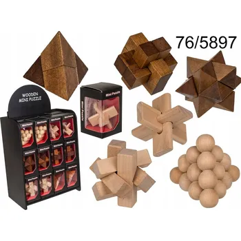 Hlavolam Dřevěný hlavolam Out of the blue hnědý 8x5 cm