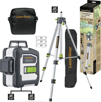 Měřící laser CompactPlane-Laser 3G Set 150 cm, trojrozměrný laser s horizontálním a dvěma vertikálními 360° laserovými kruhy - EKO balení