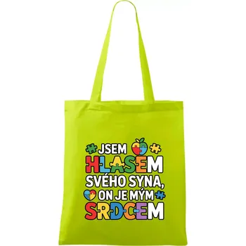 Autismus - Jsem hlasem svého syna, on je mým srdcem - Taška bavlněná - 42 x 38 cm ( Limetková )