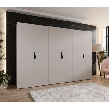 Šatní skříň Velká šatní skříň 300 cm AMARIS 1 - kašmír / černé úchyty