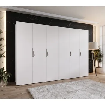 Šatní skříň Elegantní šatní skříň 300 cm AMARIS 1 - bílá / kašmírové úchyty