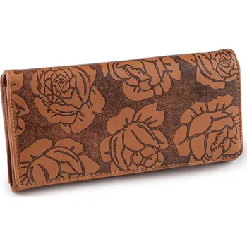 Peněženka Dámská peněženka s květy 9x18,5 cm, velké, 1 hnědá koňak