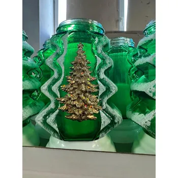 Svíčka Skleněný hřbitovní svíčka vánoční stromek se svíčkou a hvězdičkami – stříbrný, zelený 27 cm