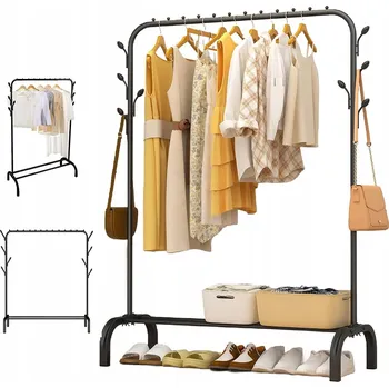 Věšák STOJANOVÝ VĚŠÁK NA OBLEČENÍ A BOTY, KOVOVÝ, 150 CM, SNADNÁ MONTÁŽ, VELKÁ KAPACITA