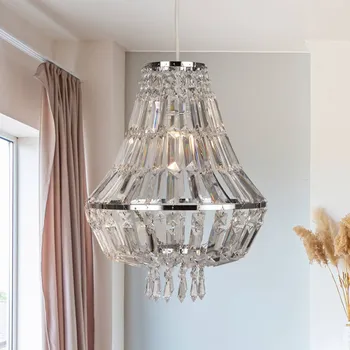 Searchlight Závěsné světlo Dietana, čiré/šedé, kov, Ø 30 cm, E27 chrom, průhledný 1 x 10 W - Doprava zdarma