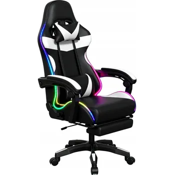 HERNÍ KŘESLO PRO HRÁČE KANCELÁŘSKÁ ŽIDLE PODNOŽKA + MASÁŽ + LED + DÁLKOVÉ OVLÁDÁNÍ