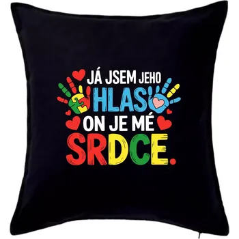 Polštář Já jsem jeho hlas, on je mé srdce - Polštář 50x50 - 50x50 - Včetně výplně ( Černá )