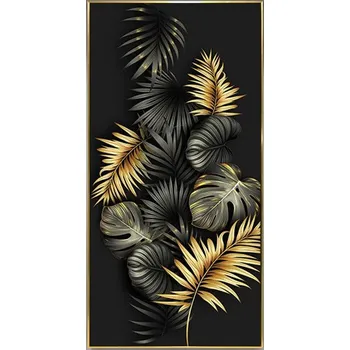 Diamantové malování Diamantové malování - Zlaté abstrakti listy - č. 586 70x120 cm