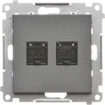 Elektrická zásuvka Zásuvka datová 2 násobná RJ45 kat. 6 s protiprachovou clonkou, Simon 55 T62.01/116, grafitová