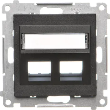 vypínač Kryt telefonní a datové zásuvky Keystone 2 násobný, zkosený, s popisným, Simon 55 TKP2S.01/149, černá metalizovaná