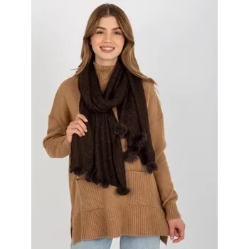 Šátek Dámská šála s bambulkami YARETZI tmavě hnědá