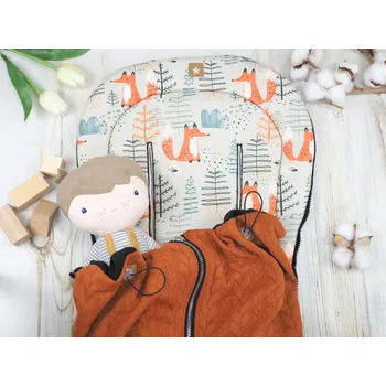 SET Podložka prodloužená (Foxes, sea green fleece) + copánková deka (conaq, černý fleece)