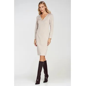Dámské šaty Nife Šaty s zavinovacím výstřihem S276 Barva: Béžová, Velikost: L