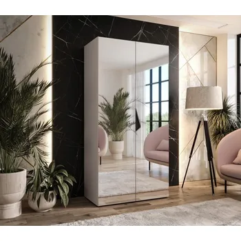 Šatní skříň Úzká zrcadlová skříň 100 cm AMARIS 3 - kašmír / černý úchyt