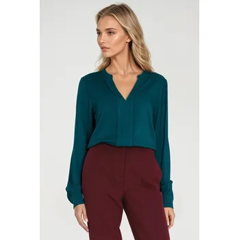 Dámská halenka Viskózová halenka s širokým záhybem na výstřihu B196 Barva: Tyrkysová, Velikost: M