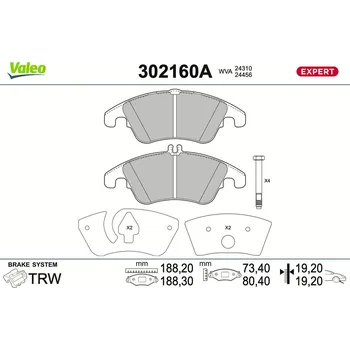 Brzdová destička Sada brzdových destiček, kotoučová brzda VALEO 302160A