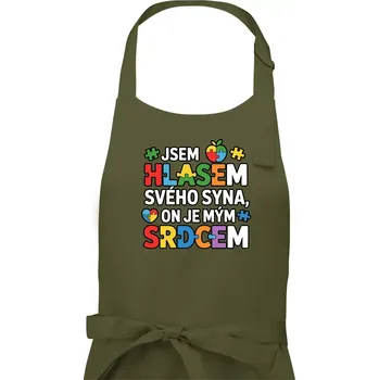 Kuchyňská zástěra Autismus - Jsem hlasem svého syna, on je mým srdcem - Pánská zástěra na vaření - Univerzální velikost ( Khaki )