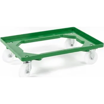 Plošinový vozík Podvozek pod EURO přepravky 600 x 400 mm, otevřený, 2 otočná a 2 pevná kola z plastu, barva zelená