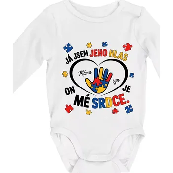 Jsem jeho hlas - Ruka v srdci - Body kojenecké s dlouhým rukávem - Dlouhý r. do 3 měs ( Bílá )