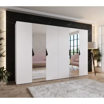 Šatní skříň Elegantní zrcadlová skříň 300 cm AMARIS 2 - bílá / černé úchyty
