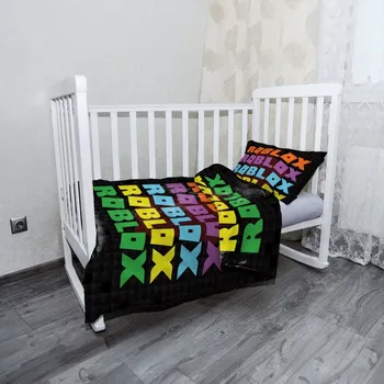 Povlečení Sablio Mikroplyšové dětské povlečení do postýlky ROBLOX Barevný text - 120x90 / 40x60