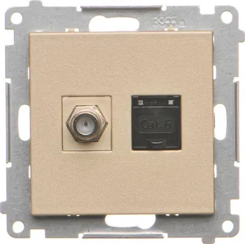 Elektrická zásuvka Zásuvka anténní typ „F” + datová RJ45 kat. 6, Simon 55 TASFRJ45.01/144, champagne metalizovaná