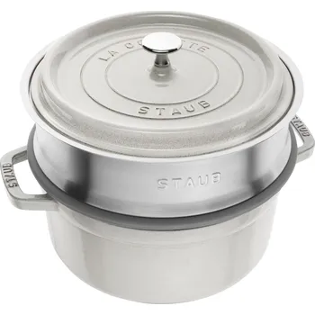Hrnec Staub Litinový hrnec s poklicí a s napařovací vložkou Cocotte, Ø 24 cm / 3,8 l, bílý lanýž 1010575