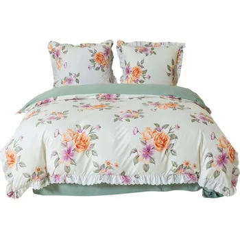 Povlečení POVLEČENÍ S VOLÁNEM 160x200 + DVA POVLAKY NA POLŠTÁŘE, LUXUSNÍ KVĚTINOVÝ VZOR FPP-2902