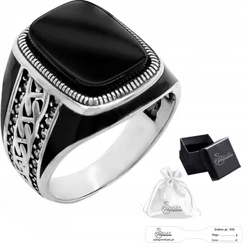 Prsten Stříbrný pečetní prsten ryzost 925 Pánský prsten s onyxem a markazity | vel. 32