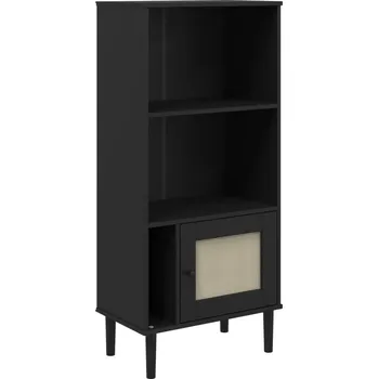 Knihovna Regál SENJA, imitace ratanu, černý, 60x35x130 cm, borovice