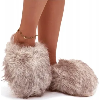 Dámská obuv PANTOFLE DÁMSKÉ S TLUSTOU KOŽEŠINOU TEPLÉ KOŽEŠINOVÉ BÉŽOVÉ 41