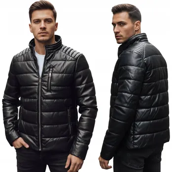 Moto bunda Pánská prošívaná kožená bunda zateplená černá TX5115 - M