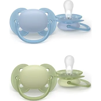 Silikonový dudlík Soft, 0-6m, Den a noc, modrý, zelený