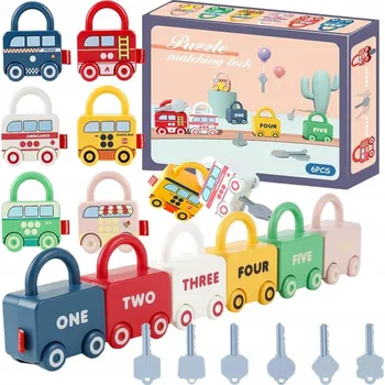 ostatní stavebnice Montessori Senzorická Vzdělávací Hra Zámky s Klíči pro Děti 6 ks