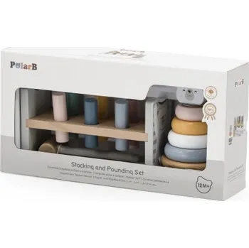 Dřevěná hračka Viga PolarB sada pyramida průbojník kladívko Polární Medvídek