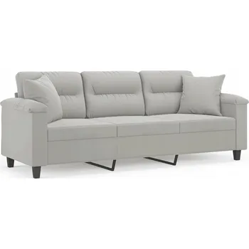 Pohovka Třímístná pohovka s polštáři, světle šedá, 180 cm, mikrovlákno