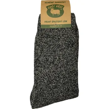 Oblečení a móda Ovčí Věci Ponožky Tučík z ovčí vlny merino černošedá - Volný lem, Velikost EU 43 - 47