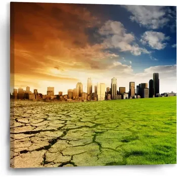 Obraz Sablio Obraz Vyprahlá zem před mrakodrapy - 50x50 cm