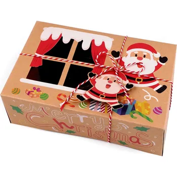 Vánoční dárková krabice s průhledem a jmenovkou, střední, 4 hnědá přírodní Santa