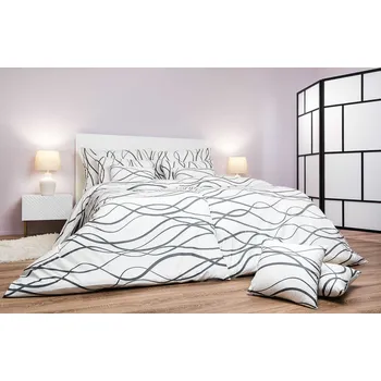 Povlečení Povlečení krep Vlny tmavě šedé na bílém 140x200, 70x90 cm