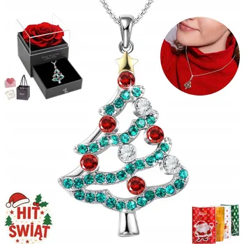 Náhrdelník Náhrdelník Stříbrný řetízek Dámský Choinka Dárek na ŚWIĘTA Mikołajki