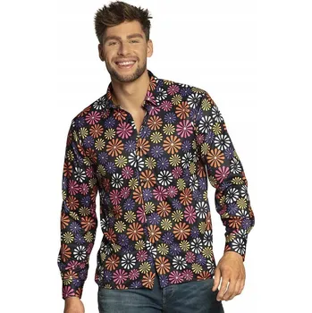 Pánská košile KOŠILE HIPPIE S KVĚTINOVÝM VZOREM 70. LÉTA HIPPIE PÁNSKÁ HIPIS - XXL