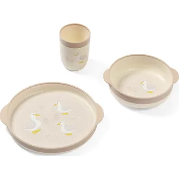 dětská jídelní sada Jídelní sada pro batolata, 3D miska, talířek, hrníček - béžová